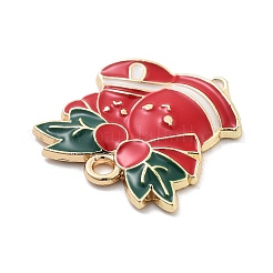 クリスマステーマ合金エナメルペンダント  ライトゴールド  クリスマス鐘  20x20x3mm  穴：3mm&nbsp;X1-ENAM-D060-04C