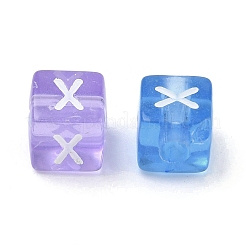 スプレー塗装透明アクリルビーズ  文字付きのキューブ  ミックスカラー  文字x  9.5x9.5x10mm  穴：3.8mm  約570個/500g&nbsp;MACR-K365-07X
