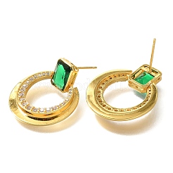 Brass Cubic Zirconia & Glass Stud Earrings&nbsp;EJEW-M048-01G