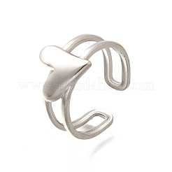 女性用304ステンレススチールオープンカフリング  ハート  ステンレス鋼色  ハート：11.5x11mm  調整可能&nbsp;RJEW-R010-03S