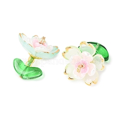 透明なアクリルパーツ  ガラスシードビーズで  花  ゴールドライン入り  アクアマリン  20.5x18x18.5mm  穴：1.8mm&nbsp;PALLOY-MZ00823-05