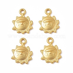 ラックメッキ合金ペンダント  カドミウムフリー＆鉛フリー＆ニッケルフリー  笑顔のチャームで作られた言葉を持つ太陽  マットゴールドカラー  15.5x12x2.5mm  穴：1.8mm&nbsp;PALLOY-I215-03G