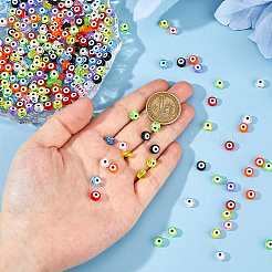 360 個 9 色透明 & プリントアクリルビーズ  ナザールボンジュウ模様とフラットラウンド  ミックスカラー  7x4mm  穴：1.2mm  40個/カラー&nbsp;OACR-DC0001-40
