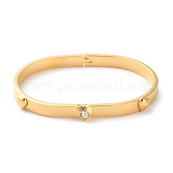 女性用ハート 304 ステンレススチール ヒンジ付きバングル  ラインストーン付き  18KGP本金メッキ  1/4インチ（0.7cm）  内径：2-1/2x1-3/4インチ（6.2x4.6cm）&nbsp;BJEW-K263-01G