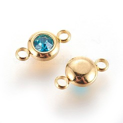 304ステンレススチールラインストーンリンクコネクター  フラットラウンド  ゴールドカラー  インディコライト  12x6.5x4mm  穴：2mm&nbsp;X-STAS-P237-17G-16