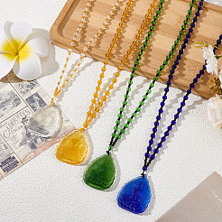 4Pcs 4 Styles Glass Embossed Guanyin Pendant Necklaces for Men&nbsp;HJEW-ME0001-04