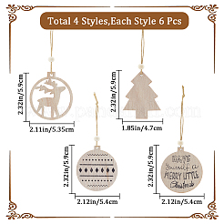 2 Sets 2 Style Christmas Theme Wood Pendants Decoration&nbsp;HJEW-GF0001-39A
