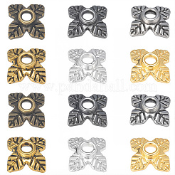 チベットスタイルの合金ビーズキャップ600色6個  花  4花びら  ミックスカラー  6x6x2mm  穴：1mm  100個/カラー&nbsp;TIBEB-PA0001-07