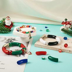 クリスマスジュエリー作りのDIYキット  アクリルチューブビーズを含む  クリスマスグローブ＆ツリー＆トナカイ 合金エナメルペンダント＆チューブベイル＆ビーズ  ミックスカラー  230個/箱&nbsp;DIY-BT0001-44
