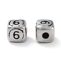 304ステンレススチールビーズ  番号の立方体6  アンティークシルバー  5.5x6x5.5mm  穴：1.8mm&nbsp;STAS-M057-29AS