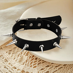 Punk Rock Style Alloy Spiked Rivet Imitation Leather Chocker Necklaces&nbsp;NJEW-WH20011-08C-P