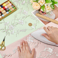 花の形をしたナイロン布の刺繍アップリケ4個  パッチのアイロン/縫い付け  コスチュームオーナメントアクセサリー  銀  510x188x1mm&nbsp;PATC-FG0003-78B
