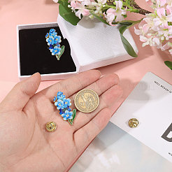 忘れな草亜鉛合金エナメルピン2個  バックパックの服に合う金色のブローチ  ブルー  39x18mm&nbsp;JEWB-CA0001-77