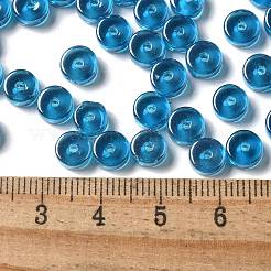 透明色光沢ガラスシードビーズ  コラム  ドジャーブルー  6x3mm  穴：1.4mm  約2027個/ポンド&nbsp;SEED-E001-T3x6mm-A01
