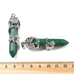 人工マラカイトの大きな尖ったペンダント  プラチナメッキ真鍮パーツ  染色されていない  弾丸  55~60x16mm  穴：5x8.5mm&nbsp;G-A172-16F