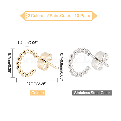 10 Pairs 2 Style 304 Stainless Steel Half Hoop Earrings&nbsp;EJEW-DC0001-02