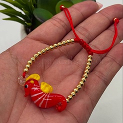 Marine Animal Dolphin Glass & Brass Beads Braided Bead Bracelets&nbsp;OC7969-3