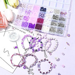 DIY ガラス & CCB & ABS プラスチック模造真珠ビーズブレスレット作成キット  パープル  5~71x0.6~13mm  穴：1.3~2mm&nbsp;DIY-FS0007-17