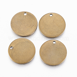 304ステンレススチールチャーム  フラットラウンド  空白タグのスタンプ  アンティーク黄金  8x0.8mm  穴：1mm&nbsp;STAS-E145-03D-AG