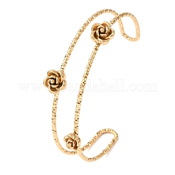 女性用304ステンレススチールカフバングル  花バラ  ゴールドカラー  内径：2.50x1.89インチ（6.35x4.8cm）&nbsp;BJEW-P377-03G