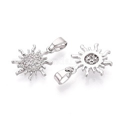 真鍮マイクロパヴェクリアキュービックジルコニアペンダント  太陽のチャーム  プラチナ  14.5x12.5x2.5~3mm  穴：5x2mm&nbsp;KK-T080-73P