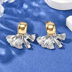 304ステンレススチール製ツートンスタッドピアス（女性用）  ゴールデン·ステンレス鋼色  26x28.5mm&nbsp;EJEW-A136-01C-GP