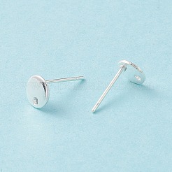201 ステンレススチールスタッドピアス金具  316サージカルステンレススチールのピンと穴付き  フラットラウンド  925銀メッキ  6mm  穴：1.2mm  ピン：0.7mm&nbsp;LS-X-STAS-P308-09A-S