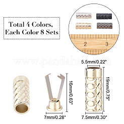 32セット4色の亜鉛合金コードエンド  エンドキャップ  コラム  ミックスカラー  19x7.5mm  内径：5.5mm  8セット/カラー&nbsp;FIND-PH0003-83