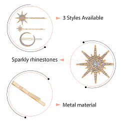 12個 6スタイル アイアンラインストーンヘアクリップ  プラチナ＆ライトゴールド  56~70x15.5~37.5mm  2個/スタイル&nbsp;PHAR-HS0001-02