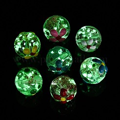 明るい手作りの金の砂のランプワークビーズ  花の丸  エナメル  暗闇で光る  ミックスカラー  11.5~13.5mm  穴：1.2~1.6mm&nbsp;LAMP-N035-04