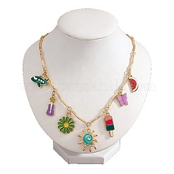 Summer Alloy Enamel Sun Ice Cream Watermelon Multi-Pendant Necklaces for Women&nbsp;WG37E46-01