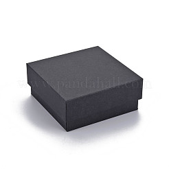 厚紙ジュエリーセットボックス  リングのために  ピアス  ネックレス  内部のスポンジ  正方形  ブラック  7.6x7.6x3.2cm  インナーサイズ：6.9x6.9センチメートル  フタなし：7.2x7.2x3.1cm&nbsp;CBOX-S018-10B