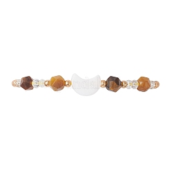 Natural Tiger Eye & Freshwater Shell Moon Charm Bracelets&nbsp;BJEW-MZ00303-02