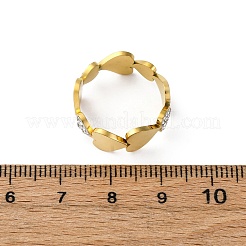 304ステンレススチール、ラインストーンの指輪  イオンプレーティング（ip）  ハート  18KGP本金メッキ  8mm  内径：17mm&nbsp;RJEW-Q020-15G