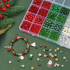 Diyのクリスマスブレスレット作りキット  ガラスとイミテーションパールアクリルビーズを含む  合金エナメルチャーム  キャンディケイン＆ツリー＆サンタクロース＆トナカイ  ミックスカラー&nbsp;DIY-YW0007-55