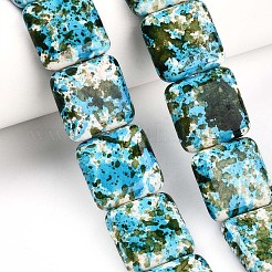 合成ターコイズビーズ連売り  スプレー塗装  正方形  ダークターコイズ  20x20x6.5mm  穴：1mm  約20個/連  15.63''（39.7センチメートル）&nbsp;TURQ-T004-09A-02