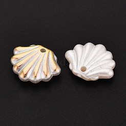 ABSプラスチックパール調ビーズ  シェル形状  ゴールドライン入り  半分メッキ  ホワイト  15.5~16x19x4.5mm  穴：1.8mm  約714個/500g&nbsp;OACR-T029-75A
