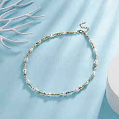 Acrylic Imitation Pearl & Glass Seed Beaded Necklace for Women&nbsp;NJEW-JN04277