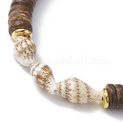 天然ココナッツとシェルのビーズストレッチブレスレット  ココナッツブラウン  内径：2インチ（5.2cm）&nbsp;BJEW-JB09978