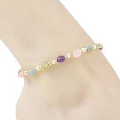 Natural Rose Quartz & Amazonite & Prehnite & Amethyst & Cultured Freshwater Pearl Nuggets Beaded Anklets for Women&nbsp;AJEW-AN00858