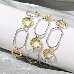ツートンの真鍮テクスチャーオーバルリンクチェーンネックレス  長持ちメッキ  ラックめっき  鉛フリー＆カドミウムフリー  18KGP本金メッキ  17.68インチ（44.9cm）&nbsp;KK-C251-29GP
