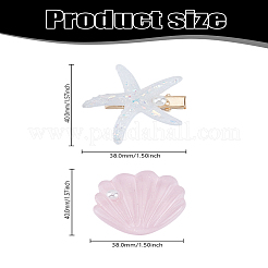 鉄製ワニ口ヘアクリップセット1セット  樹脂カボション付き  ヒトデ＆シェル  ピンク  38~41x40x11~15mm  2個/セット&nbsp;PHAR-LP0001-10