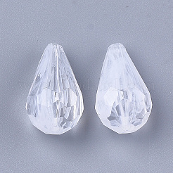 アクリルビーズ  天然石風  多面カット  ティアドロップ  クリア＆ホワイト  22x12x11.5mm  穴：1.2mm&nbsp;X-OACR-S028-043