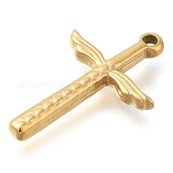 304ステンレスペンダント  翼のチャーム付きクロス  14KGP本金メッキ  19x11.5x2mm  穴：1.2mm&nbsp;STAS-P369-01G