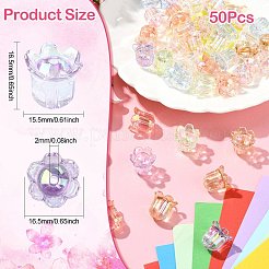 50 個の UV メッキ透明アクリルビーズ  ABカラーメッキ  花  ミックスカラー  15.5x16.5x16.5mm  穴：2mm&nbsp;MACR-CJ0002-23