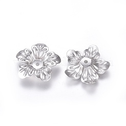変色しない5枚の花びらの316サージカルステンレススチールビーズキャップ  花  ステンレス鋼色  20x4mm  穴：1.5mm&nbsp;STAS-G196-04P
