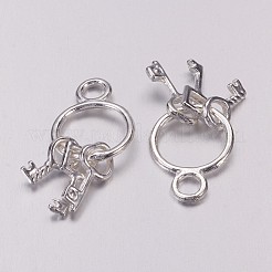 合金ペンダント  カドミウムフリー＆鉛フリー  キー  銀色のメッキ  27x12x5mm  穴：3mm&nbsp;X-TIBEP-1903-S-RS