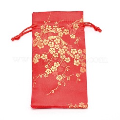 ポリエステルポーチ  ドローストリングバッグ  花柄の長方形  レッド  15.8~16x8~8.2x0.4cm&nbsp;ABAG-WH0028-13C