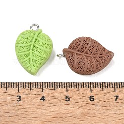 不透明樹脂と合金のペンダント  葉のチャーム  プラチナ  ミックスカラー  24x16x7mm  穴：2mm&nbsp;RE-CBA14F0-10