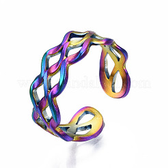 中空ワイドカフリング  女性用レインボーカラー 304 ステンレススチール オープンリング  usサイズ8 1/4(18.3mm)&nbsp;RJEW-N038-022